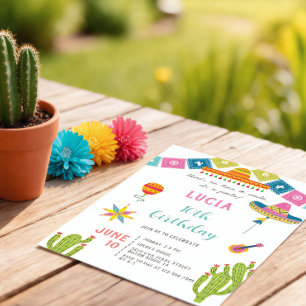 Invitación Colorido Cactus Fiesta Mexicana Foto Cumpleaños