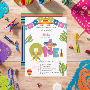 Invitación Colorido Cactus Fiesta Mexicana Primer Cumpleaños