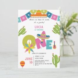 Invitación Colorido Cactus Fiesta Mexicana Primer Cumpleaños