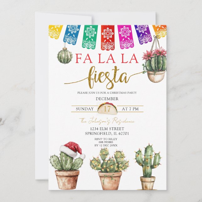 Invitación Colorido Cactus Santa Fiesta Feriada Mexicana (Anverso)