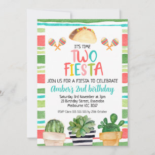 Invitación Colorido Cactus Time Two Fiesta Cumpleaños