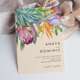 Invitación Colorido Casual Floral Tropical Boda Peach