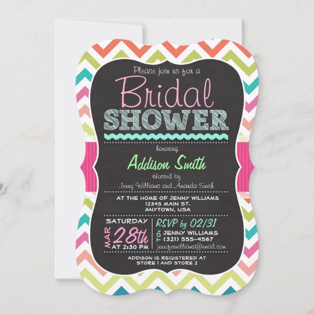 Invitación Colorido Chevron Chalkboard look Bridal Shower (Anverso)