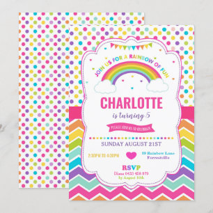 Invitación Colorido Chica de la fiesta de cumpleaños Rainbow