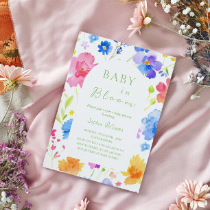 Invitación Colorido color de agua Baby Shower - Bebé en flor