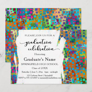 Invitación Colorido Confetti & Brushstrokes Graduación