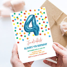 Invitación Colorido Confetti Cuatro globos