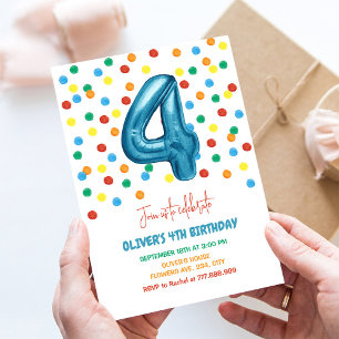 Invitación Colorido Confetti Cuatro globos