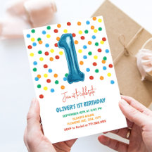 Colorido Confetti Un globo Niño de cumpleaños