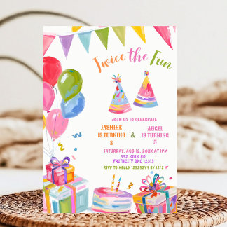 Invitación Colorido Cumpleaños de Hermanos Doble Diversión