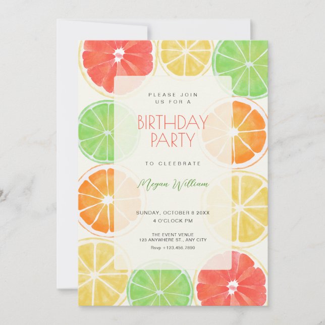 Invitación Colorido cumpleaños de limón (Anverso)