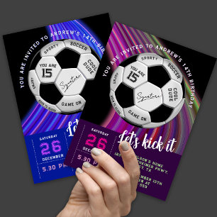 Invitación Colorido Cumpleaños Deportivo de Fútbol Moderno