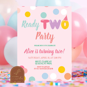 Invitación Colorido Cumpleaños Tiempo DOS fiesta pastel