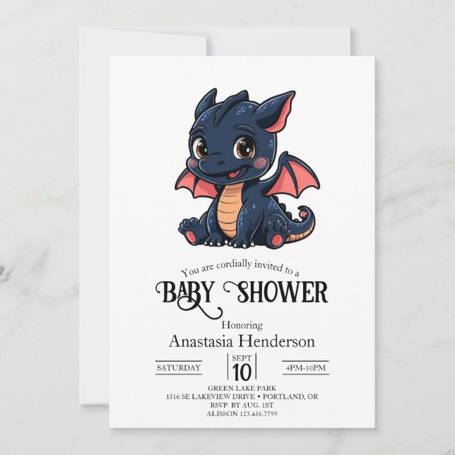 Invitación Colorido elegante Baby Shower Digital Dragon (Anverso)