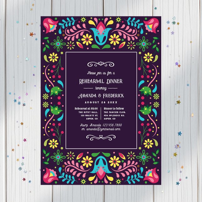 Invitación Colorido ensayo mexicano de Fiesta (Colorful Mexican Fiesta Rehearsal Dinner Invitation)