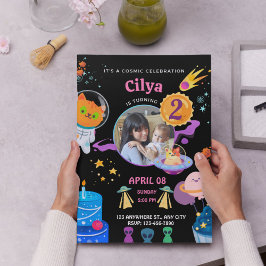 Invitación Colorido espacio negro fiesta de cumpleaños temáti