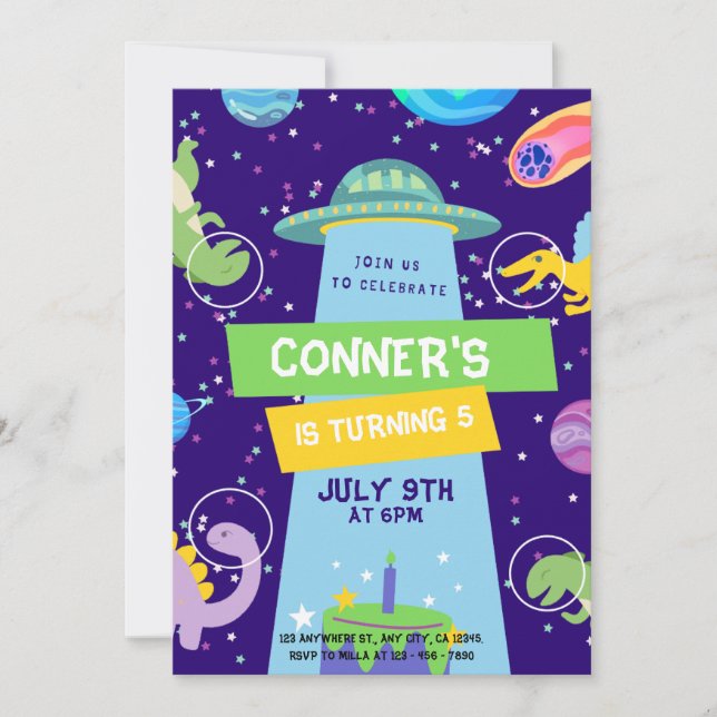 Invitación Colorido espacio Tema Celebración de cumpleaños (Anverso)