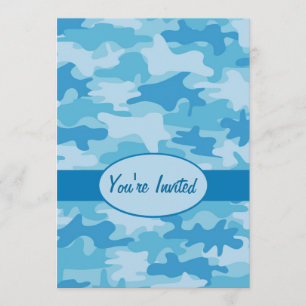 Invitación Colorido evento de Fiesta de Camuflaje Azul