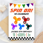 Invitación Colorido Fidget Spinner Kids Birthday Fiesta Invit<br><div class="desc">Invite a sus huéspedes con esta colorida invitación de fiesta de cumpleaños que incluye buenos spinners de peluche con tipografía moderna sobre un fondo blanco. Simplemente agregue los detalles de su evento en esta plantilla fácil de usar para convertirla en una invitación única. Gire la tarjeta para mostrar un elegante...</div>