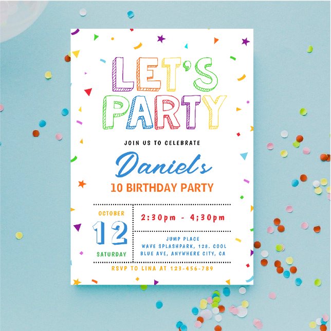 Invitación Colorido fiesta de cumpleaños Lets Party (Subido por el creador)