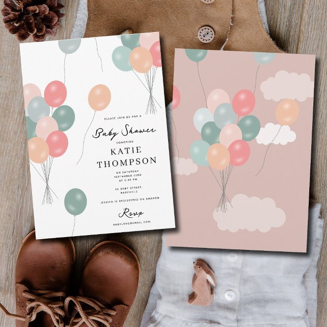 Invitación Colorido Fiesta Pastel Globos Baby Shower (Colorful Pastel Party Balloons Baby Shower Invitation)