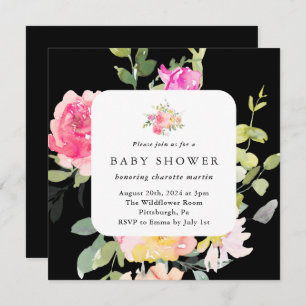 Invitación Colorido floral Baby Shower QR Código negro