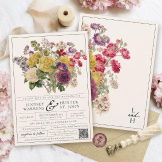 Invitación Colorido Floral Romántico Jardín Boda Vintage