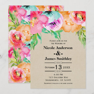 Invitación Colorido Floral Rústico Moderno Kraft Brillante y 