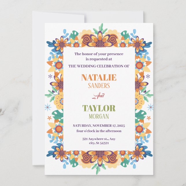Invitación Colorido floral, tropical, verano, vibrante Boda (Anverso)
