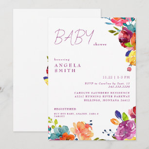 Invitación Colorido Floral Verano Bebé Chica Ducha