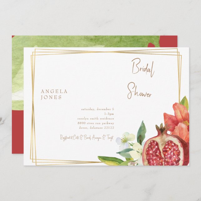 Invitación Colorido Foliage Pomegranate Bridal Shower (Anverso / Reverso)