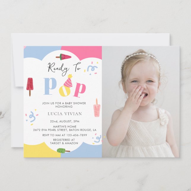 Invitación Colorido fondo Popsicle Photo Baby Shower (Anverso)