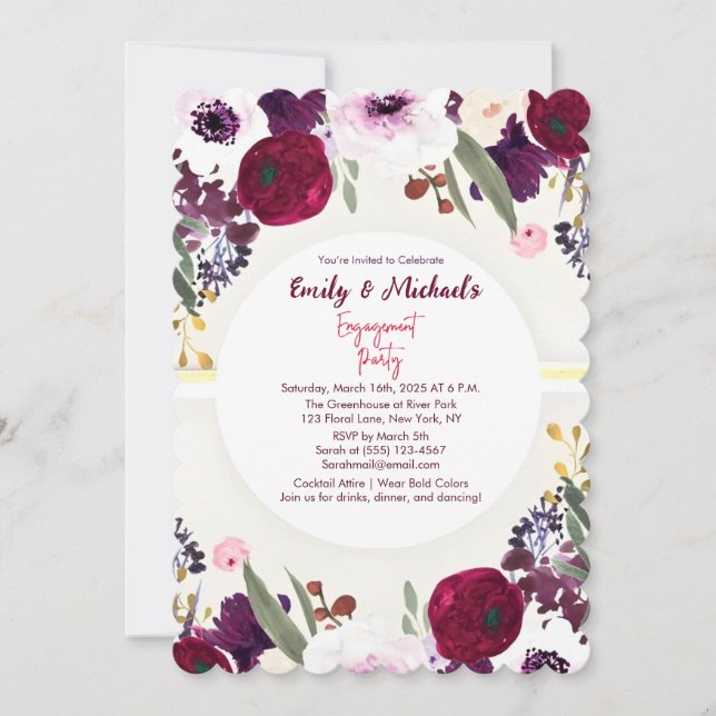 Invitación Colorido Gold Bold Floral Blooms Engagement Party (Anverso)