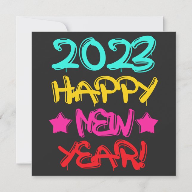 Invitación Colorido Grafiti Feliz Año Nuevo 2023 en Retro (Anverso)