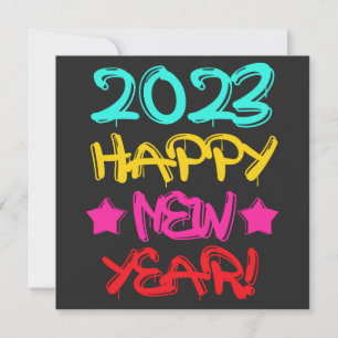 Invitación Colorido Grafiti Feliz Año Nuevo 2023 en Retro