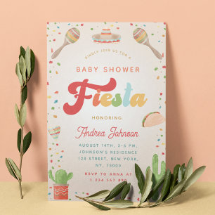 Invitación Colorido Groovy Fiesta Retro Baby Shower Mexicano