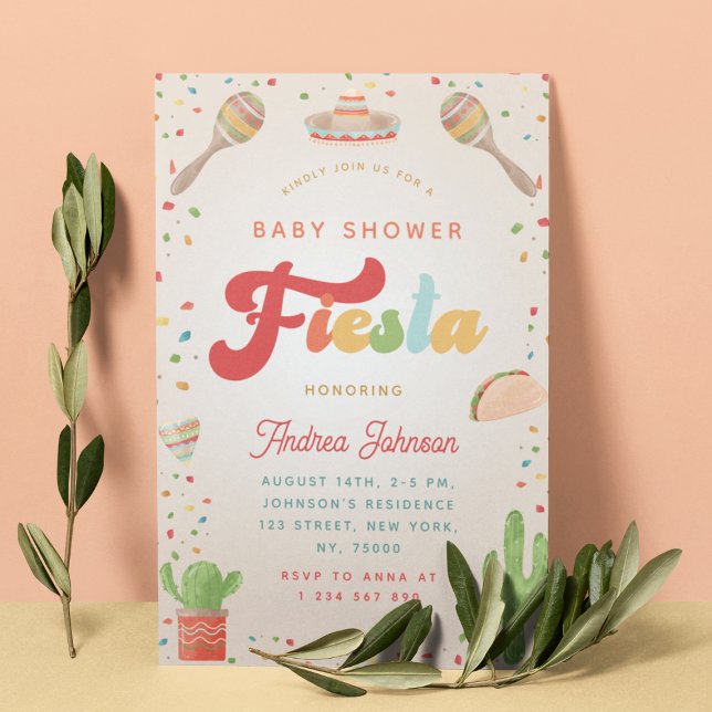Invitación Colorido Groovy Fiesta Retro Baby Shower Mexicano (Subido por el creador)