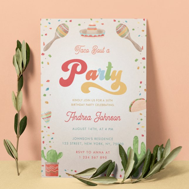 Invitación Colorido Groovy Fiesta Taco sobre cumpleaños Fiest (Subido por el creador)