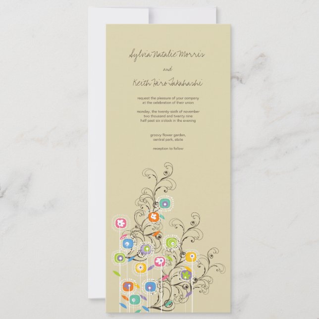 Invitación Colorido Groovy Flower Garden Whimsical Boda (Anverso)