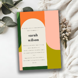 Invitación Colorido Groovy Retro Arch Resumen Baby Shower