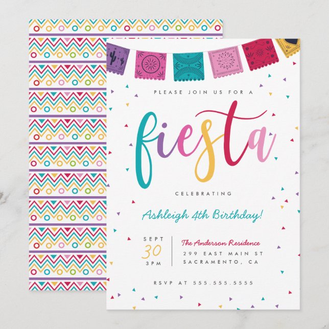 Invitación Colorido guión mexicano Fiesta a los niños cumplea (Anverso / Reverso)
