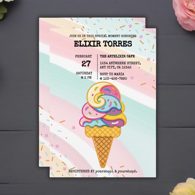 Invitación Colorido helado Scoop salpicando Baby Shower (Subido por el creador)