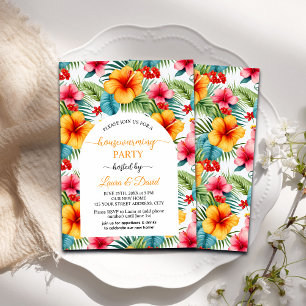 Invitación Colorido Hibiscus Floral Housewarming Fiesta