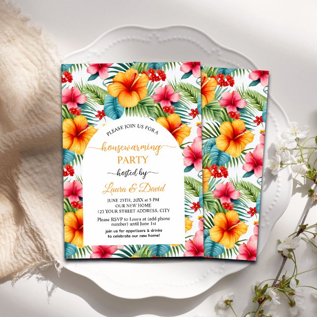 Invitación Colorido Hibiscus Floral Housewarming Fiesta (Subido por el creador)