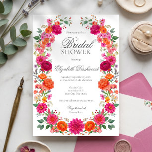 Invitación Colorido jardín floral rosa y naranja para despedi