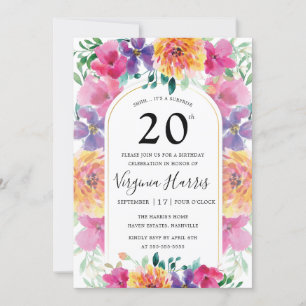 Invitación Colorido Jardín Floral Veinte cumpleaños