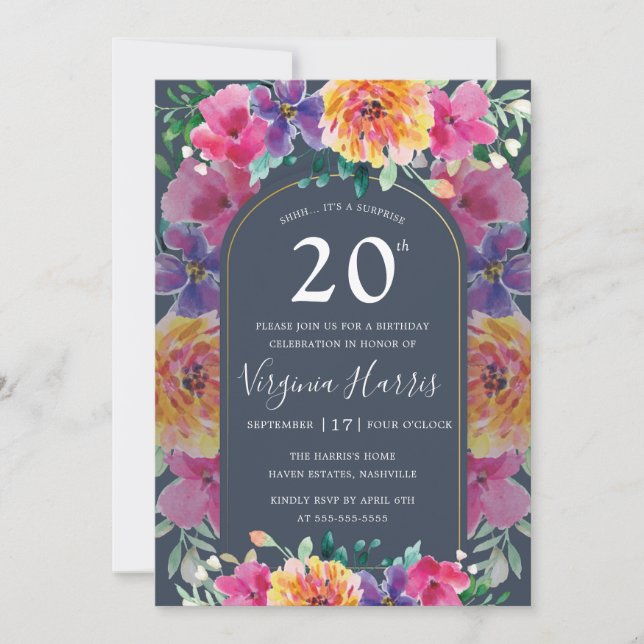Invitación Colorido Jardín Floral Veinte cumpleaños (Anverso)