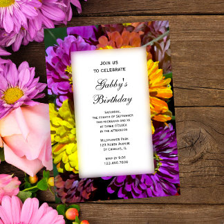 Invitación Colorido Jardín Zinnia Flores Fiesta de Cumpleaños