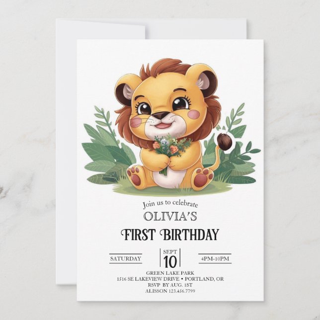 Invitación Colorido León Dreamy 1er cumpleaños Digital (Anverso)