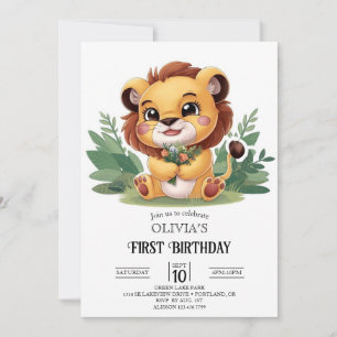 Invitación Colorido León Dreamy 1er cumpleaños Digital